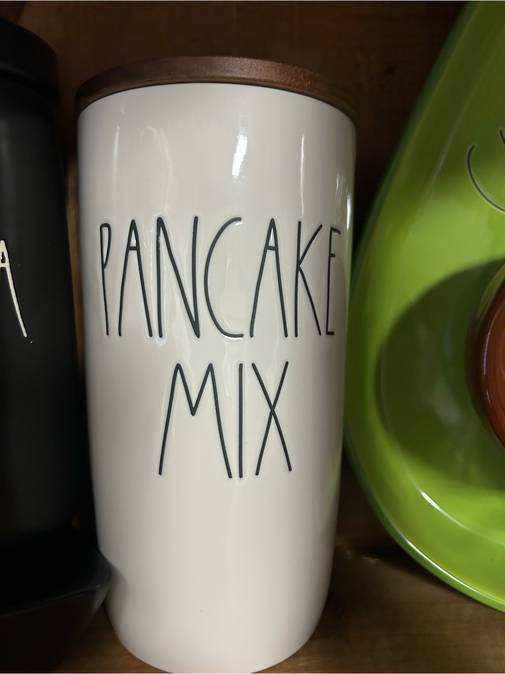 Pancake Mix Ceramic Canister with Brown Lid - White